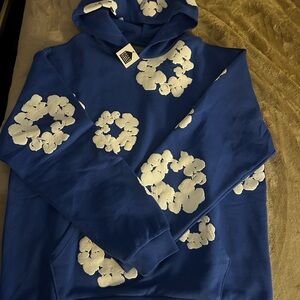 Blue Hoodie with White Floral Design